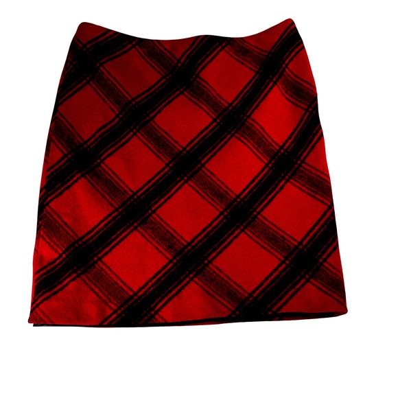 Talbots Womens Plaid Mini Skirt Size 12 Red Black Wool Blend Career Fall Retro - Picture 1 of 7